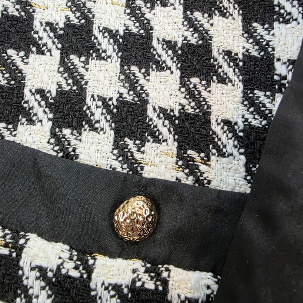 Tuckernuck Pomander Place Coco Tweed Bow Dress Black White Houndstooth Tweed Lg - Picture 3 of 12